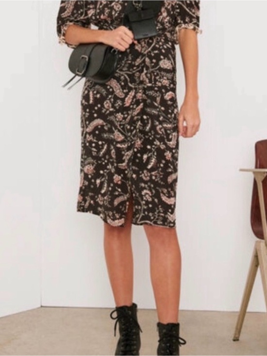 ba&sh Dresses & Skirts - ba&sh Black Midi Skirt with Blush Paisley Print